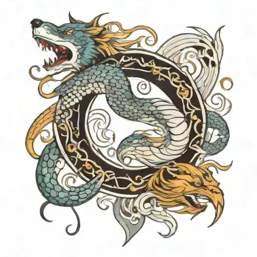 yin Yang wolf's circling snake pieces.  tattoo design idea