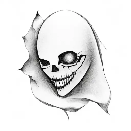 ghost face but with a woman's hot body and some small hearts  tattoo design idea