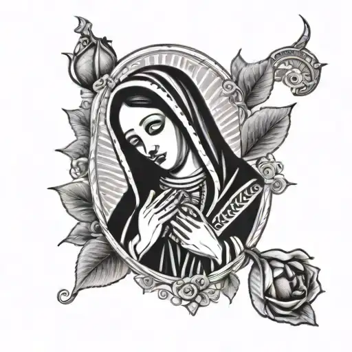 Rose of Guadalupe with saint judas tadeo tattoo design idea