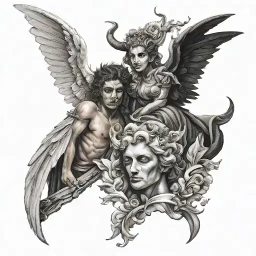 angel and devil geminni tatto design tattoo design idea