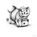 pig holding a suitcase tattoo design idea