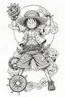 one piece, in length with half of the Sunny and half of the fruit of vomit vomit no mi with a compass with the world tattoo design idea