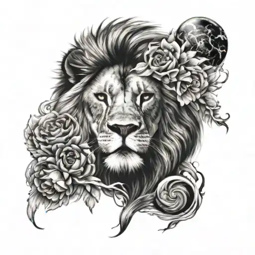 lion and earth fire water tattoo design idea