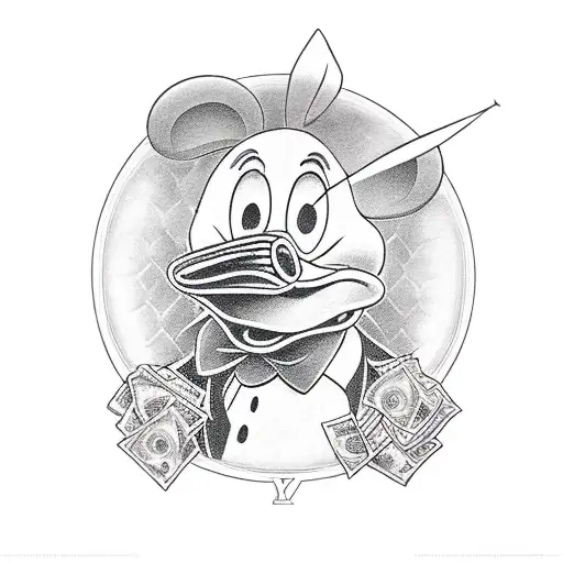 donald duck and money tattoo design idea