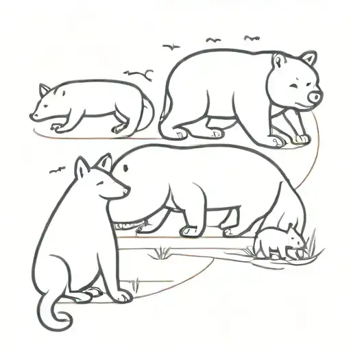 dog, cat, bunny, bear and lioness, all inside of a big fish belly tattoo design idea