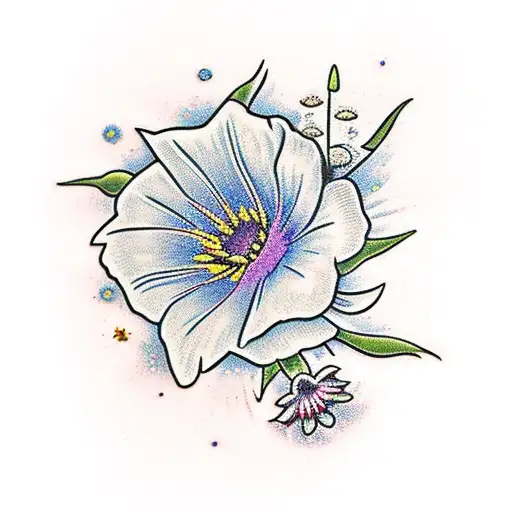 aster and morning glory and Carnation and Snowdrop together  tattoo design idea