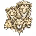 lion and lioness with 2 cubs with names tattoo design idea