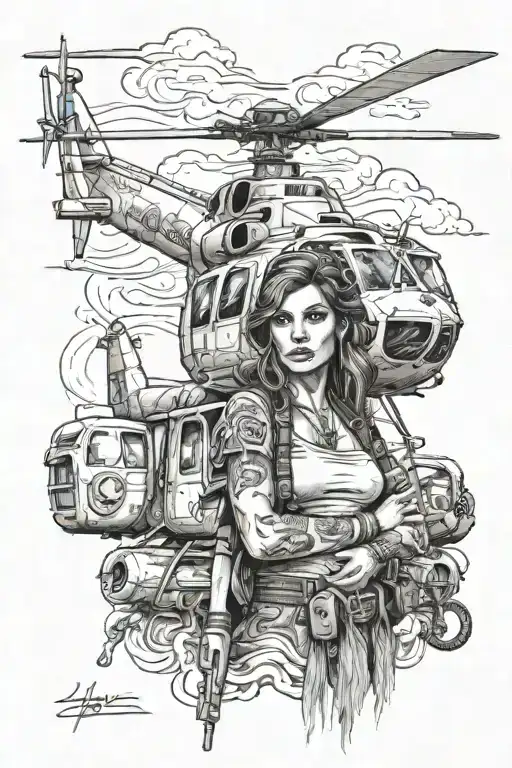 gypsy girl with medevac helicopter design integrated tattoo design idea