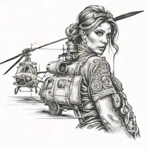 gypsy girl with Dustoff helicopter tattoo design idea