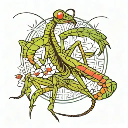 praying mantis eating person tattoo design idea
