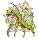 praying mantis eating person tattoo design idea