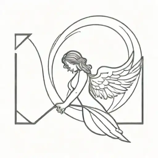 43 number in background with minimalist angel tattoo design idea