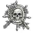 skull rose ship steering wheel tattoo design idea