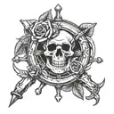 skull rose ship steering wheel tattoo design idea