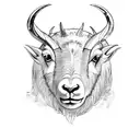 A fierce mountain goat standing atop a Harley Davidson motorcycle, symbolizing strength and adventure tattoo design idea