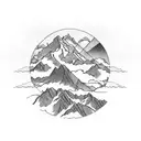 A majestic mountain range with a winding road leading up to it, adorned with a Harley Davidson motorcycle tattoo design idea