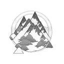 A majestic mountain range with a winding road leading up to it, adorned with a Harley Davidson motorcycle tattoo design idea