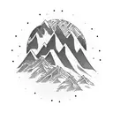 A majestic mountain range with a winding road leading up to it, adorned with a Harley Davidson motorcycle tattoo design idea