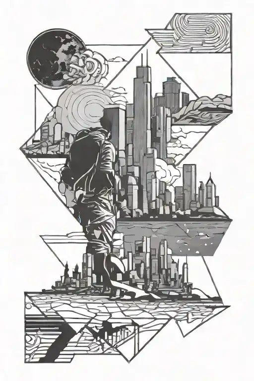 Boy looking into the skyline. Houston Texas. space  tattoo design idea