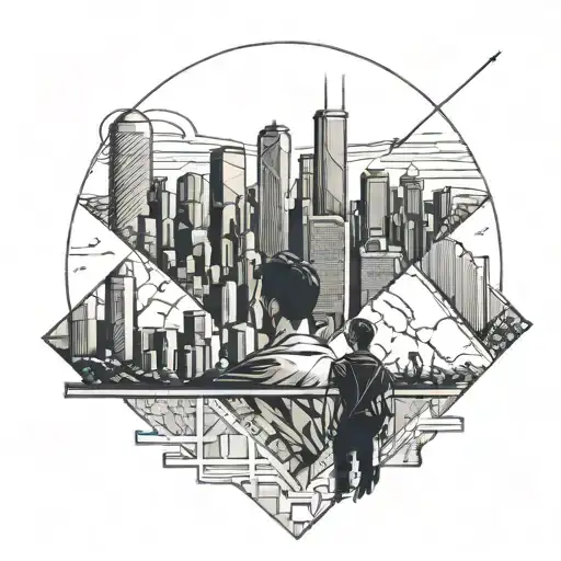 Boy looking into the skyline. Houston Texas. space  tattoo design idea