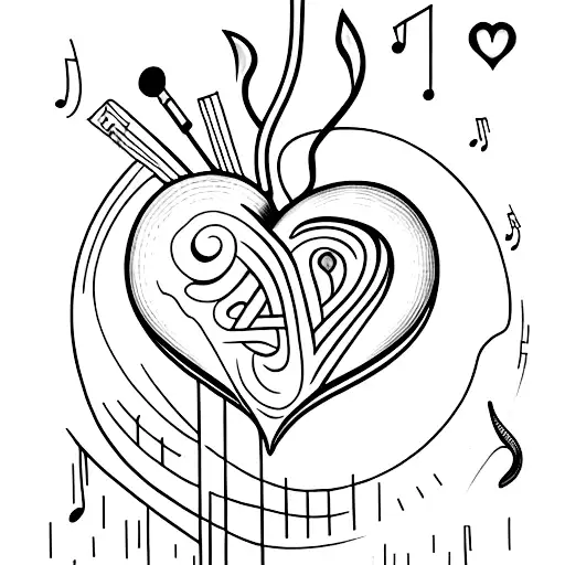 a heart made by a golf club, tulip and a music note  tattoo design idea