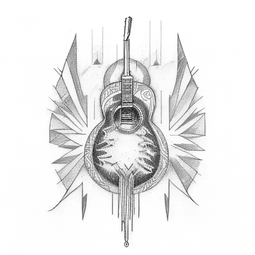 A sketch style tattoo of a John Butler Trio album cover featuring indigenous artwork and a guitar tattoo design idea