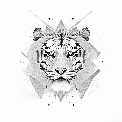 spiritual split face tiger and lion tattoo design idea