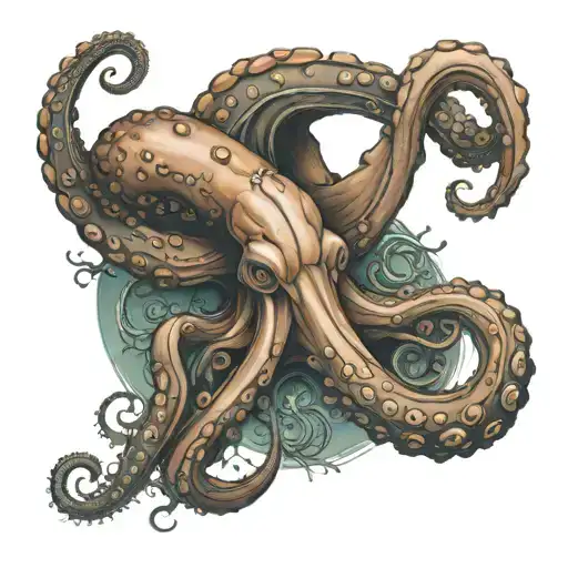 Create me a octopus tattoo, I would like the octopus to be wrapped and entangled in a decaying ships wheel. Make this ta tattoo design idea