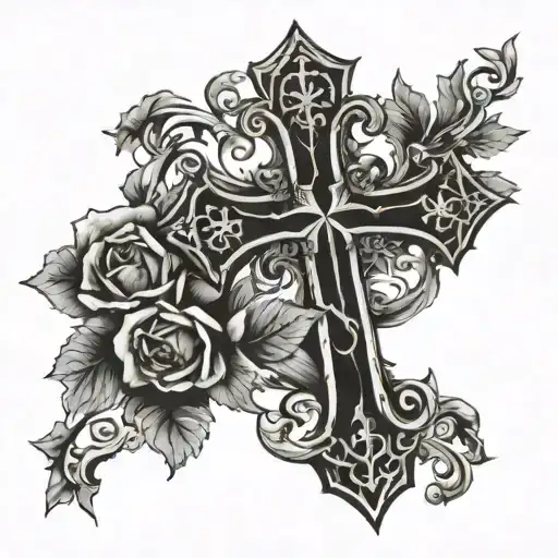 Christian Cross with death and birth dates inside tattoo design idea
