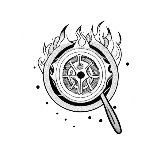 esqueleton chef on fire cooking  tattoo design idea