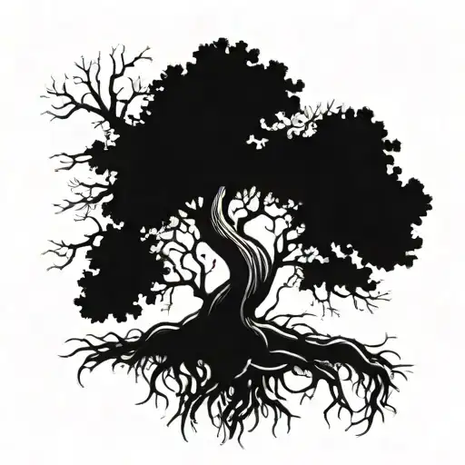 tree with an E between the branch and the roots tattoo design idea