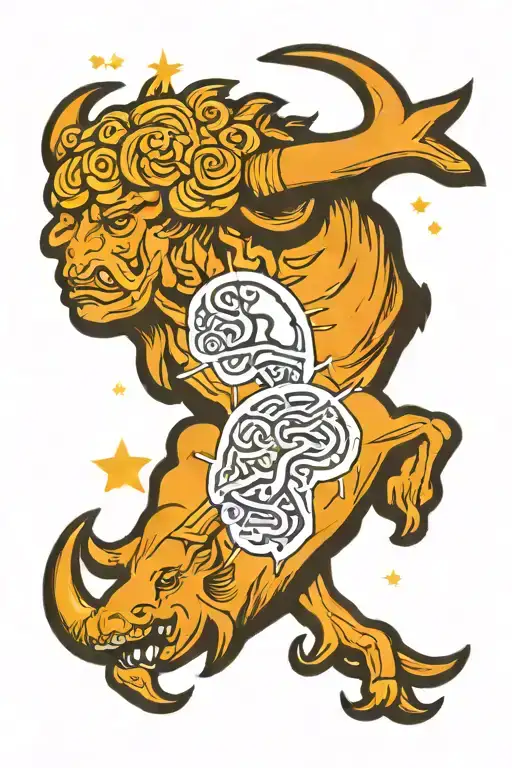 Taurus zodiac sign hearts and a brain vs heart tattoo design idea