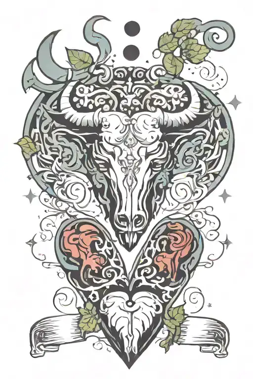 Taurus zodiac sign hearts and a brain vs heart tattoo design idea