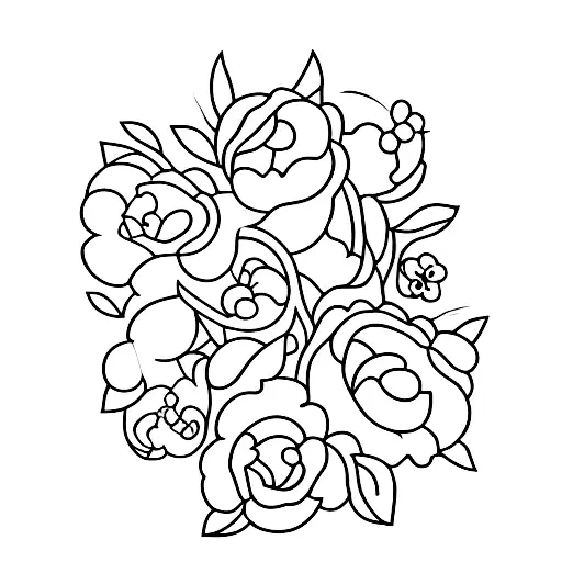 A minimalist design of a bookshelf filled with blossoming flowers tattoo design idea
