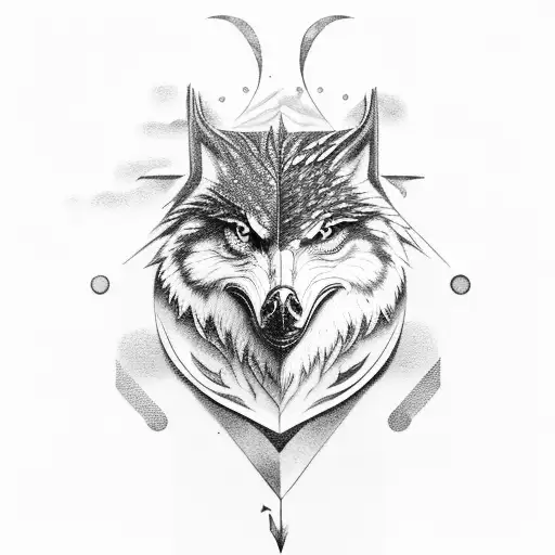 eagle and a wolf in it, with sea background  tattoo design idea
