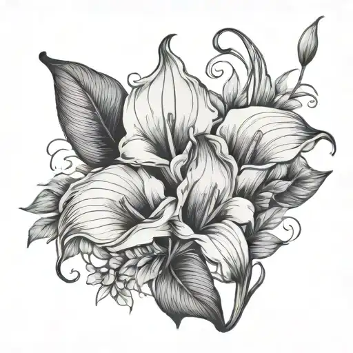 calli lily intertwined with wildflowers tattoo design idea