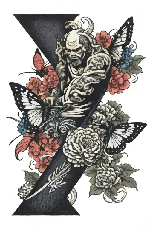 demon seppuku sword butterfly emerging tattoo design idea
