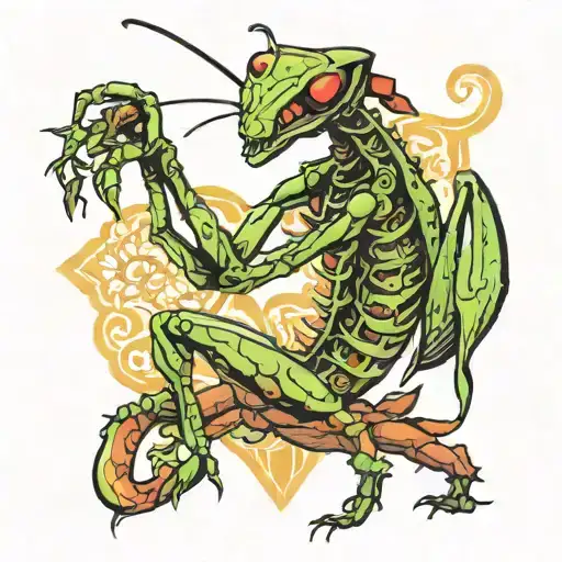 eating praying mantis tattoo design idea
