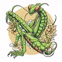 eating praying mantis tattoo design idea