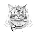 cat inside box tattoo design idea