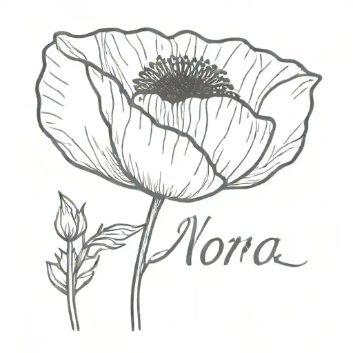 simple poppy flower tattoo with the name "Nora" in script  tattoo design idea