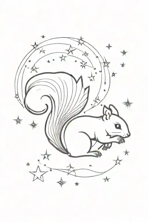 a squirrel swimming through the galaxy filled with stars tattoo design idea