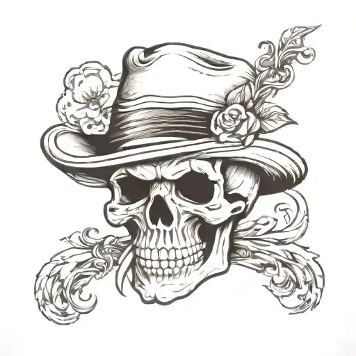  skull with mustache and hat tattoo design idea