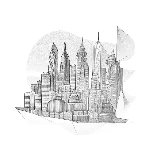 A chocolate bar morphing into a city skyline, symbolizing the client's love for food and architecture tattoo design idea