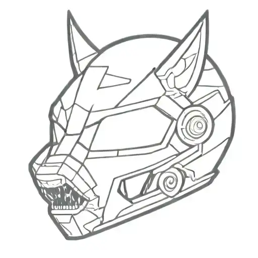 half devil face and half motorbike helmet  combined side ways  tattoo design idea