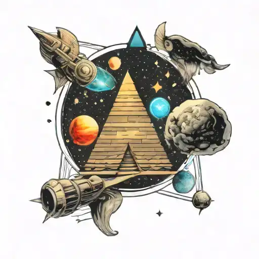 space and pyramid tattoo design idea