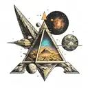 space and pyramid tattoo design idea
