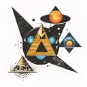 space and pyramid tattoo design idea