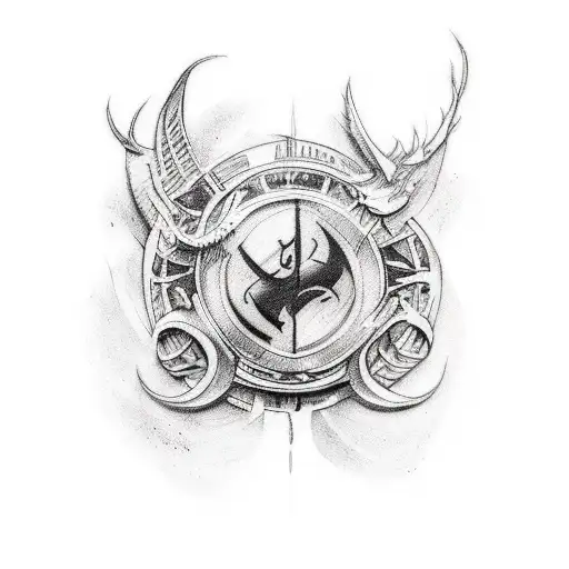 A tattoo design combining elements from Harry Potter and 90s decade tattoo design idea