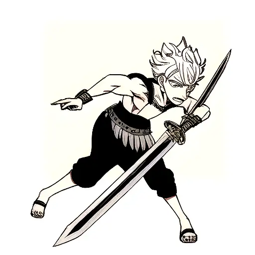 asta from black clover with his sword in bouth hands tattoo design idea